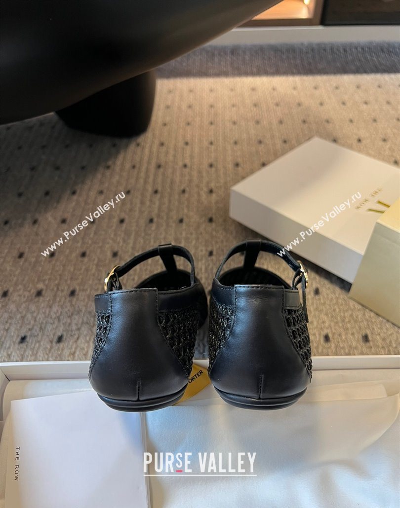 The Row T-Strap Flat Shoes in Woven Mesh Black 2025 0604 (syt-250604091)