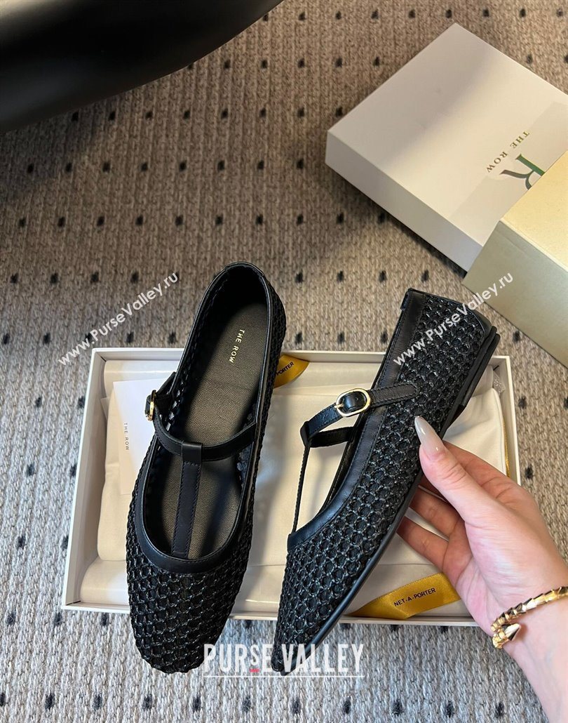The Row T-Strap Flat Shoes in Woven Mesh Black 2025 0604 (syt-250604091)