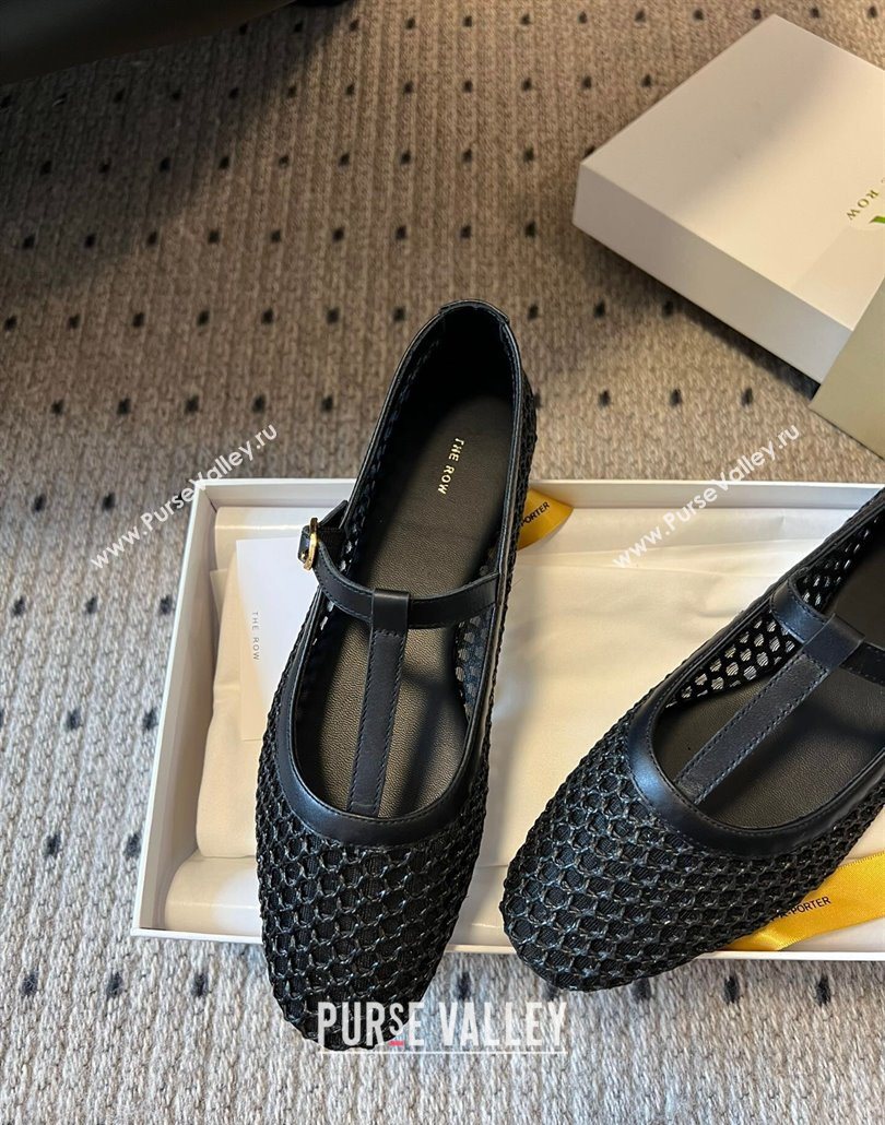 The Row T-Strap Flat Shoes in Woven Mesh Black 2025 0604 (syt-250604091)