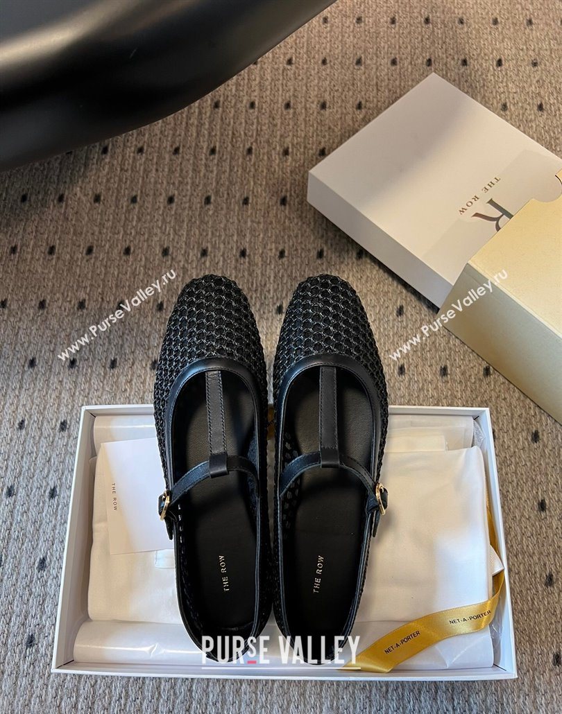 The Row T-Strap Flat Shoes in Woven Mesh Black 2025 0604 (syt-250604091)