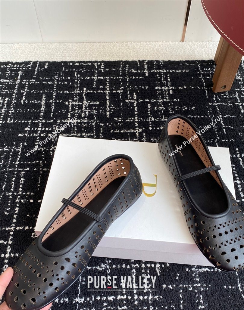 The Row Elastic Ballet Flat in Openwork Leather Black 2025 0604 (KL-250604088)