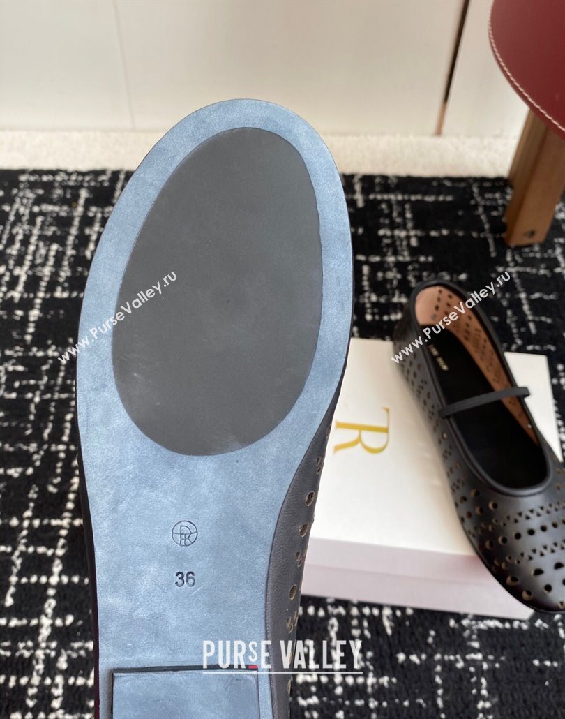 The Row Elastic Ballet Flat in Openwork Leather Black 2025 0604 (KL-250604088)