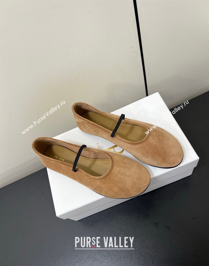 The Row Elastic Ballet Flats Slipper in Suede Brown 2025 0604 (HQG-250604092)