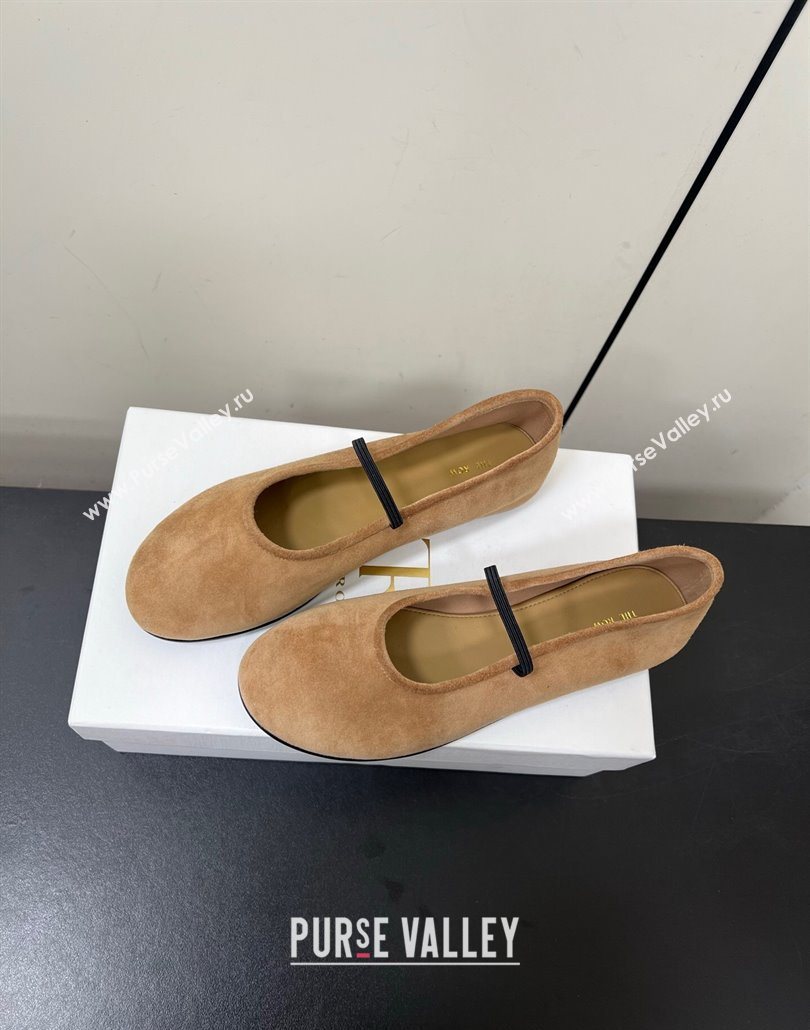 The Row Elastic Ballet Flats Slipper in Suede Brown 2025 0604 (HQG-250604092)