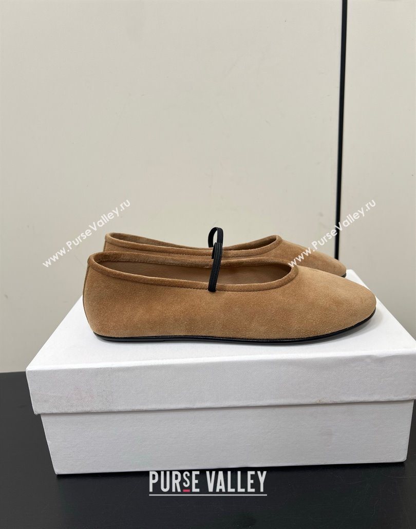 The Row Elastic Ballet Flats Slipper in Suede Brown 2025 0604 (HQG-250604092)