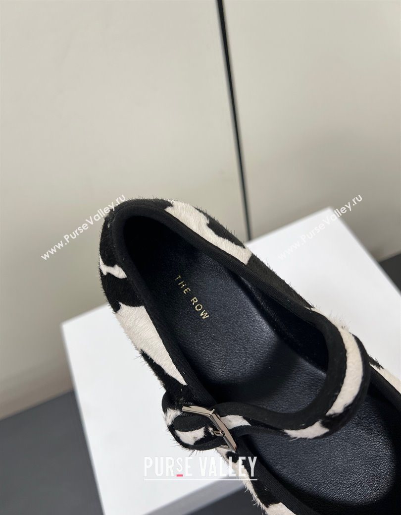 The Row Printed Mohair Mary Janes Ballet Flats White/Black 2025 TR082703 (HQG-250827031)