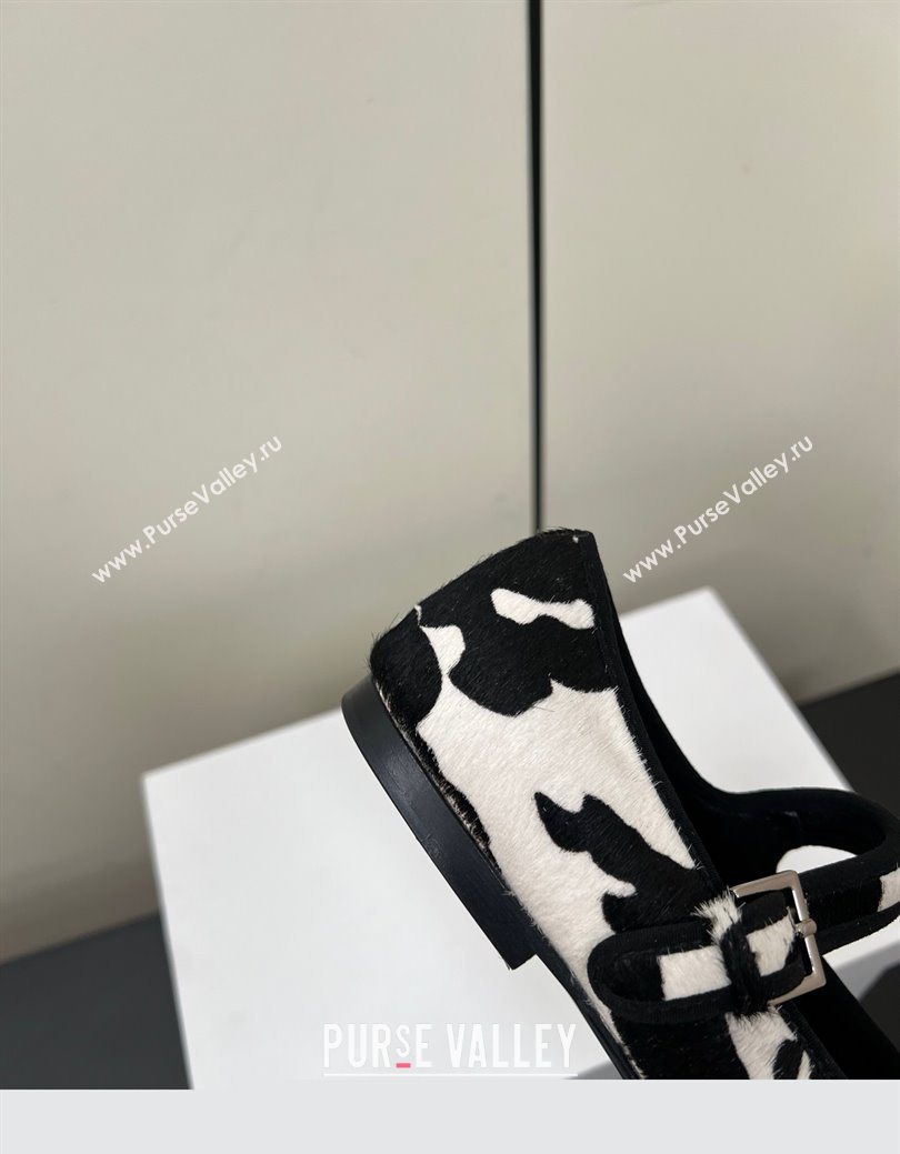 The Row Printed Mohair Mary Janes Ballet Flats White/Black 2025 TR082703 (HQG-250827031)