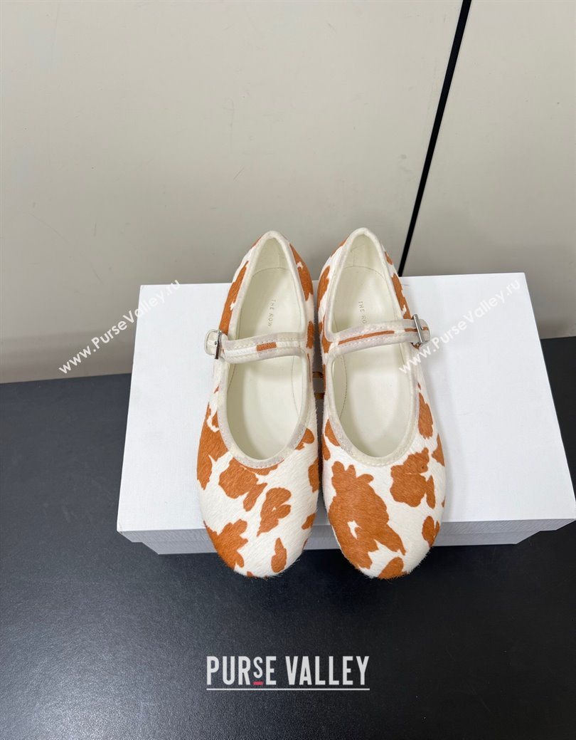 The Row Printed Mohair Mary Janes Ballet Flats White/Orange 2025 TR082703 (HQG-250827032)