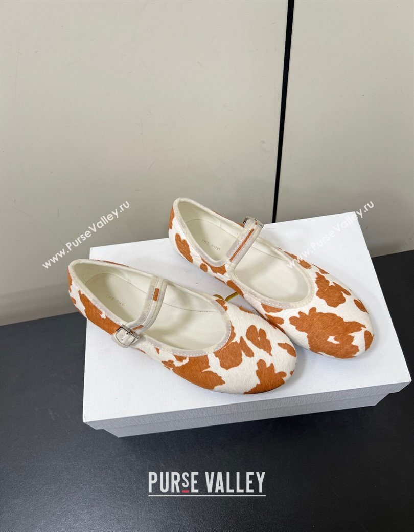 The Row Printed Mohair Mary Janes Ballet Flats White/Orange 2025 TR082703 (HQG-250827032)