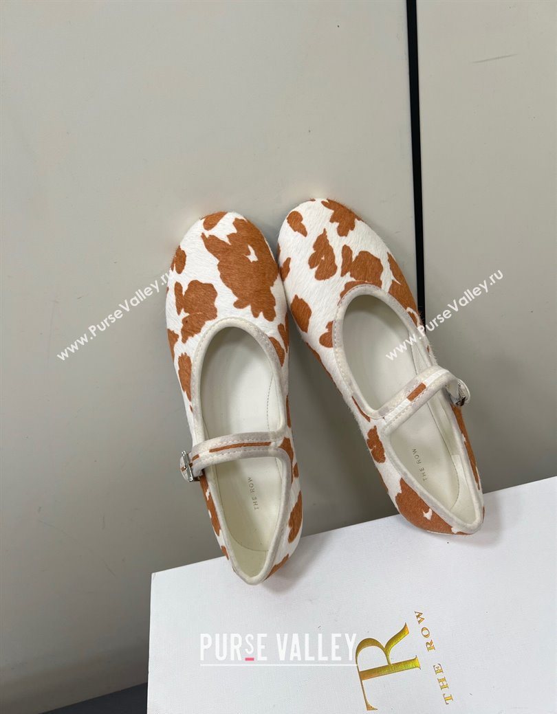 The Row Printed Mohair Mary Janes Ballet Flats White/Orange 2025 TR082703 (HQG-250827032)
