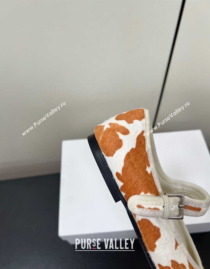 The Row Printed Mohair Mary Janes Ballet Flats White/Orange 2025 TR082703 (HQG-250827032)