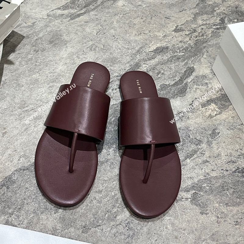 The Row Signum Flat Thong Slides Sandal in Calfskin Dark Burgundy 2025 TR082704 (HQG-250827033)