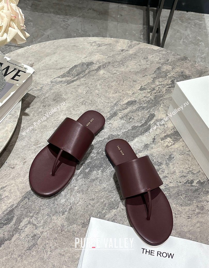 The Row Signum Flat Thong Slides Sandal in Calfskin Dark Burgundy 2025 TR082704 (HQG-250827033)