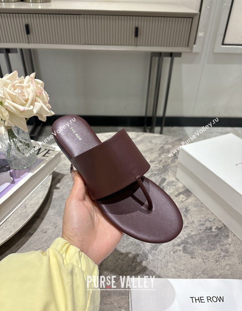 The Row Signum Flat Thong Slides Sandal in Calfskin Dark Burgundy 2025 TR082704 (HQG-250827033)