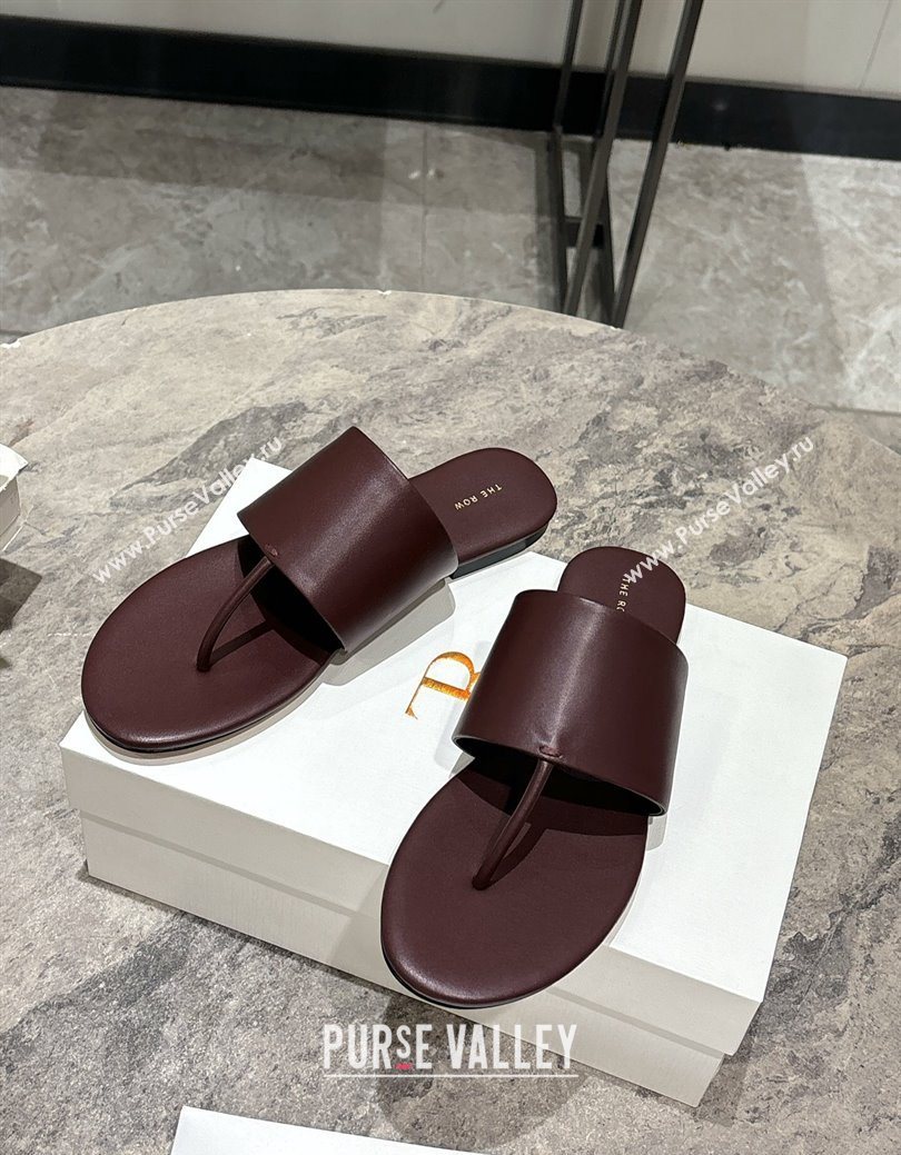 The Row Signum Flat Thong Slides Sandal in Calfskin Dark Burgundy 2025 TR082704 (HQG-250827033)