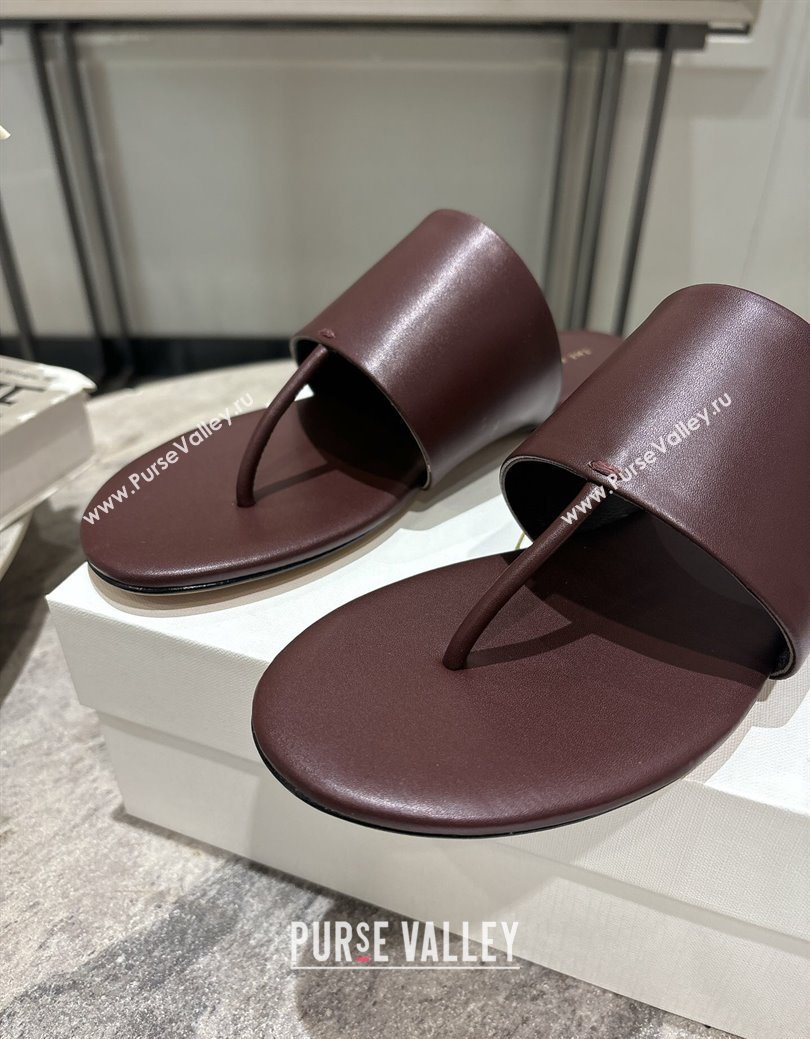 The Row Signum Flat Thong Slides Sandal in Calfskin Dark Burgundy 2025 TR082704 (HQG-250827033)