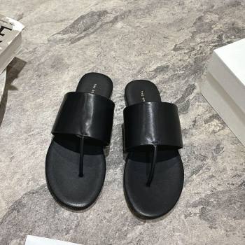 The Row Signum Flat Thong Slides Sandal in Calfskin Black 2025 TR082704 (HQG-250827034)