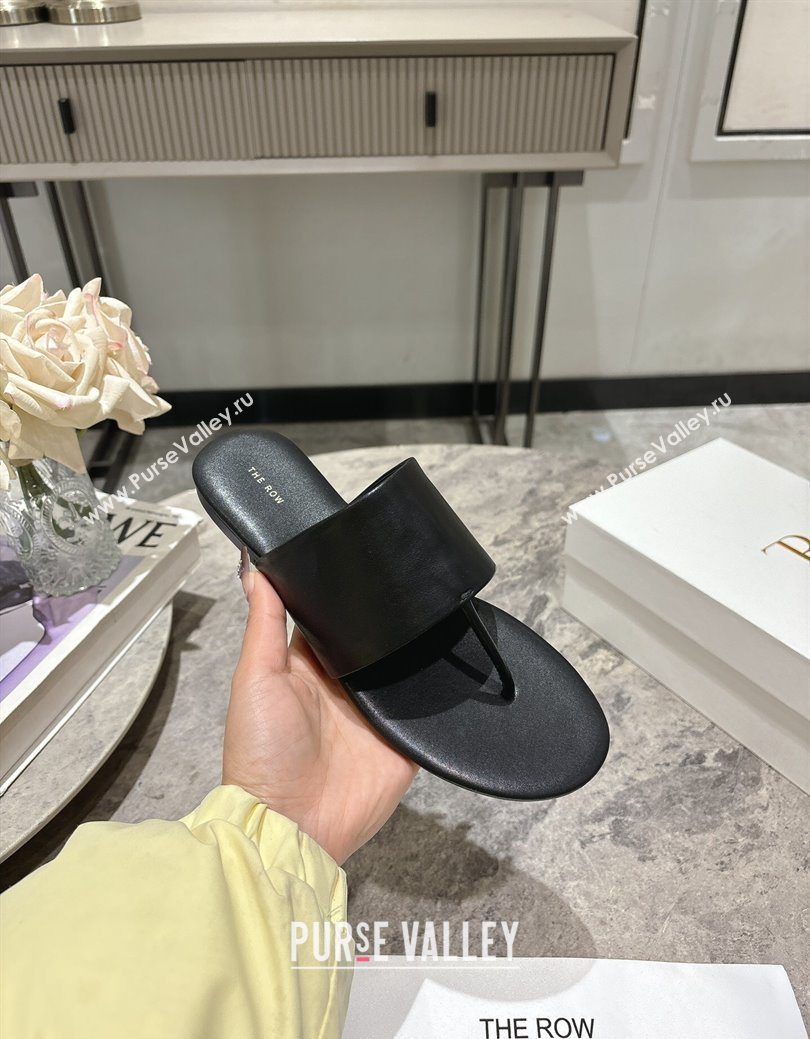The Row Signum Flat Thong Slides Sandal in Calfskin Black 2025 TR082704 (HQG-250827034)