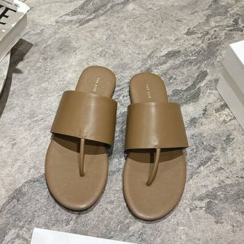 The Row Signum Flat Thong Slides Sandal in Calfskin Khaki 2025 TR082704 (HQG-250827035)