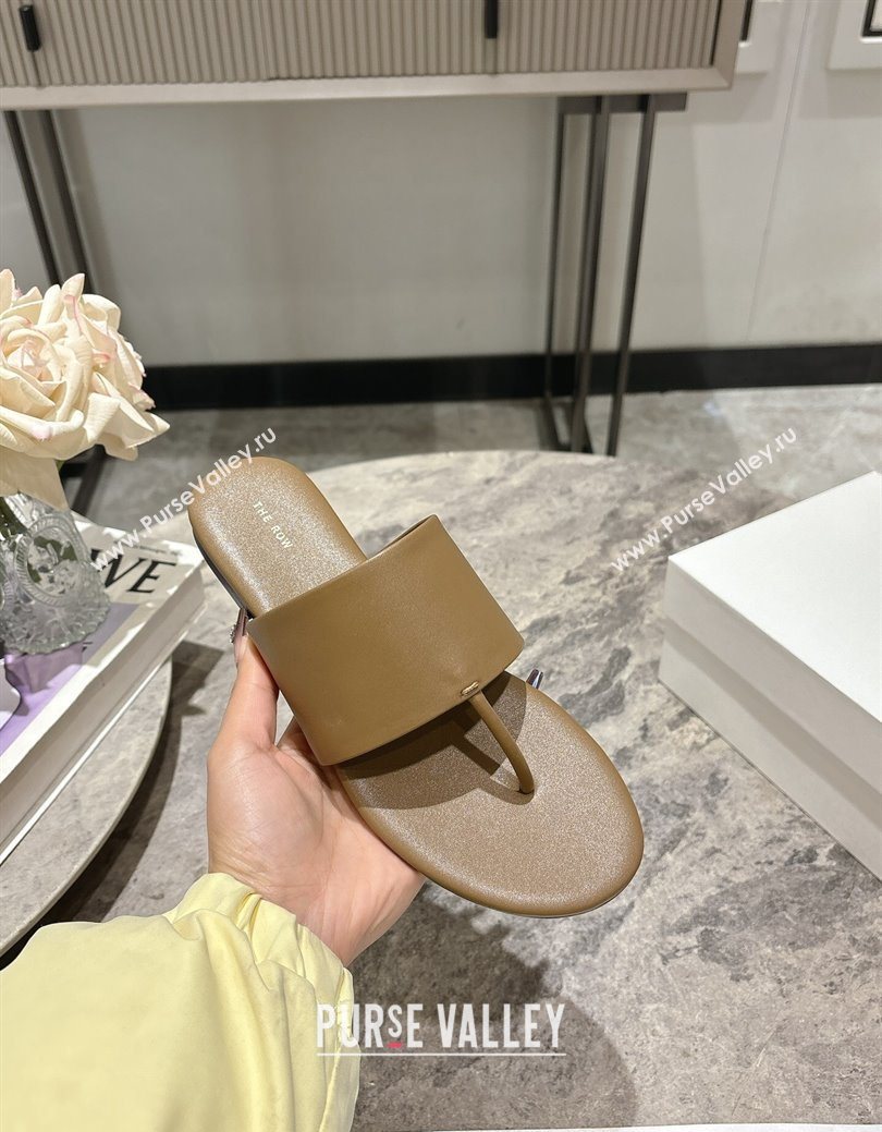 The Row Signum Flat Thong Slides Sandal in Calfskin Khaki 2025 TR082704 (HQG-250827035)