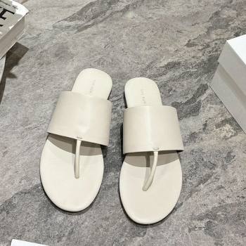 The Row Signum Flat Thong Slides Sandal in Calfskin White 2025 TR082704 (HQG-250827036)