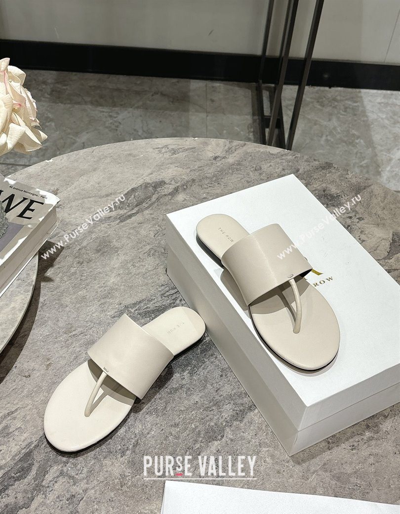 The Row Signum Flat Thong Slides Sandal in Calfskin White 2025 TR082704 (HQG-250827036)