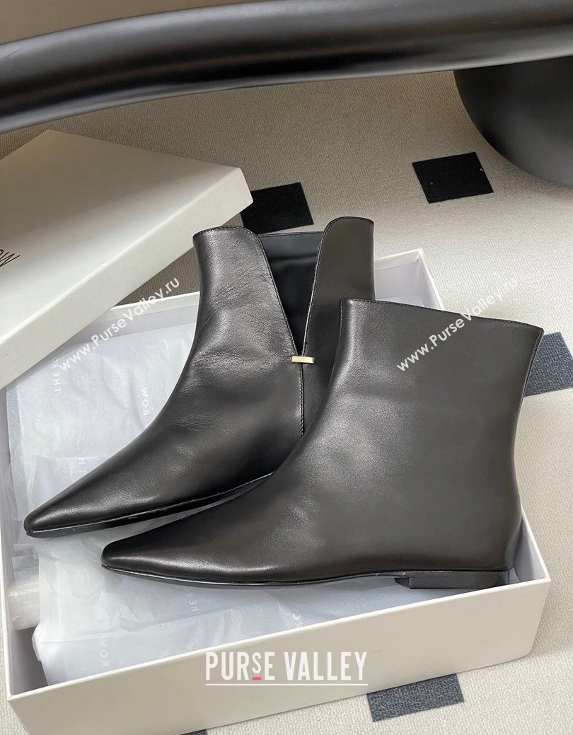 The Row Lambskin Flat Ankle Boots Black 2025 TR082701 (MD-250827025)