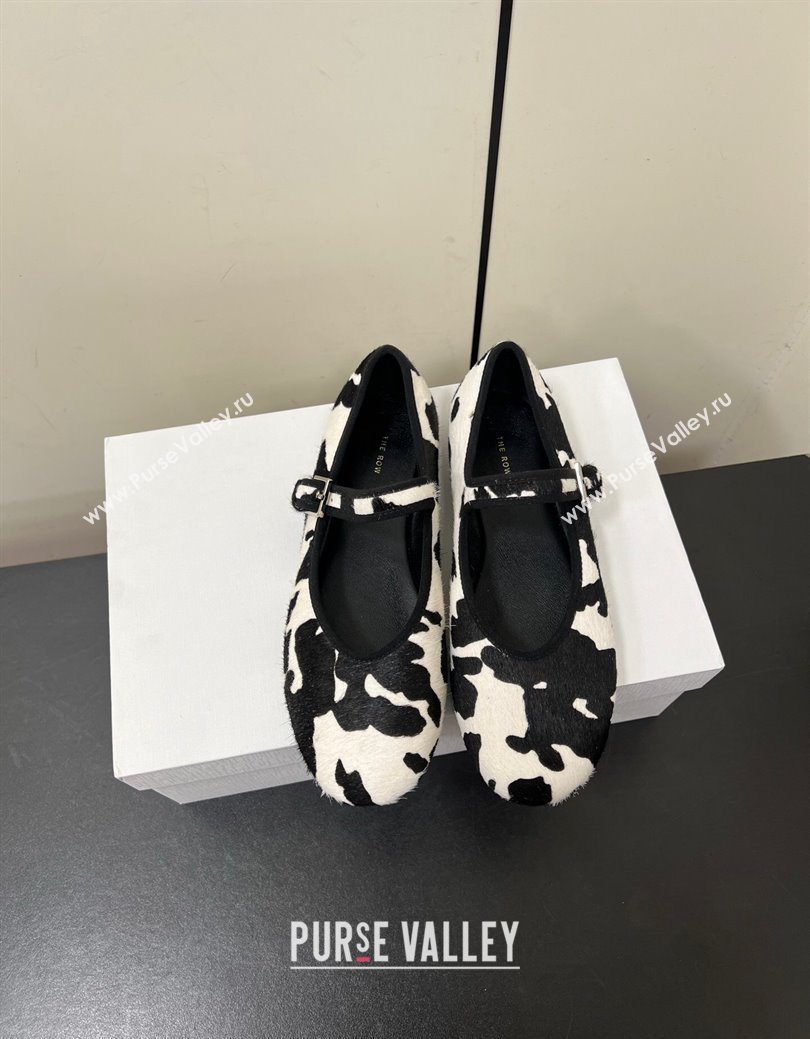 The Row Printed Mohair Mary Janes Ballet Flats White/Black 2025 TR082703 (HQG-250827031)