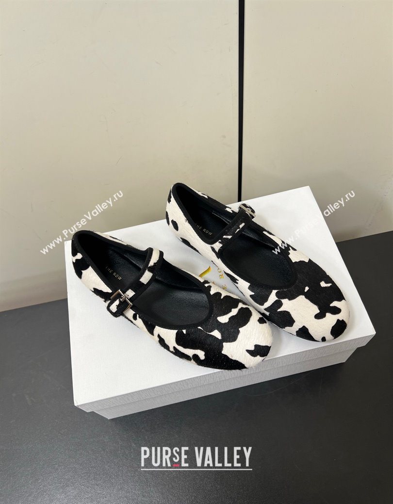 The Row Printed Mohair Mary Janes Ballet Flats White/Black 2025 TR082703 (HQG-250827031)