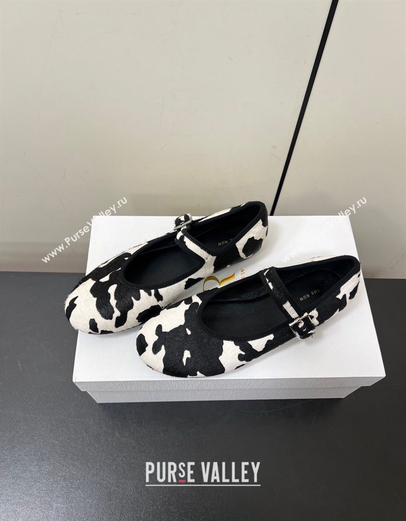 The Row Printed Mohair Mary Janes Ballet Flats White/Black 2025 TR082703 (HQG-250827031)