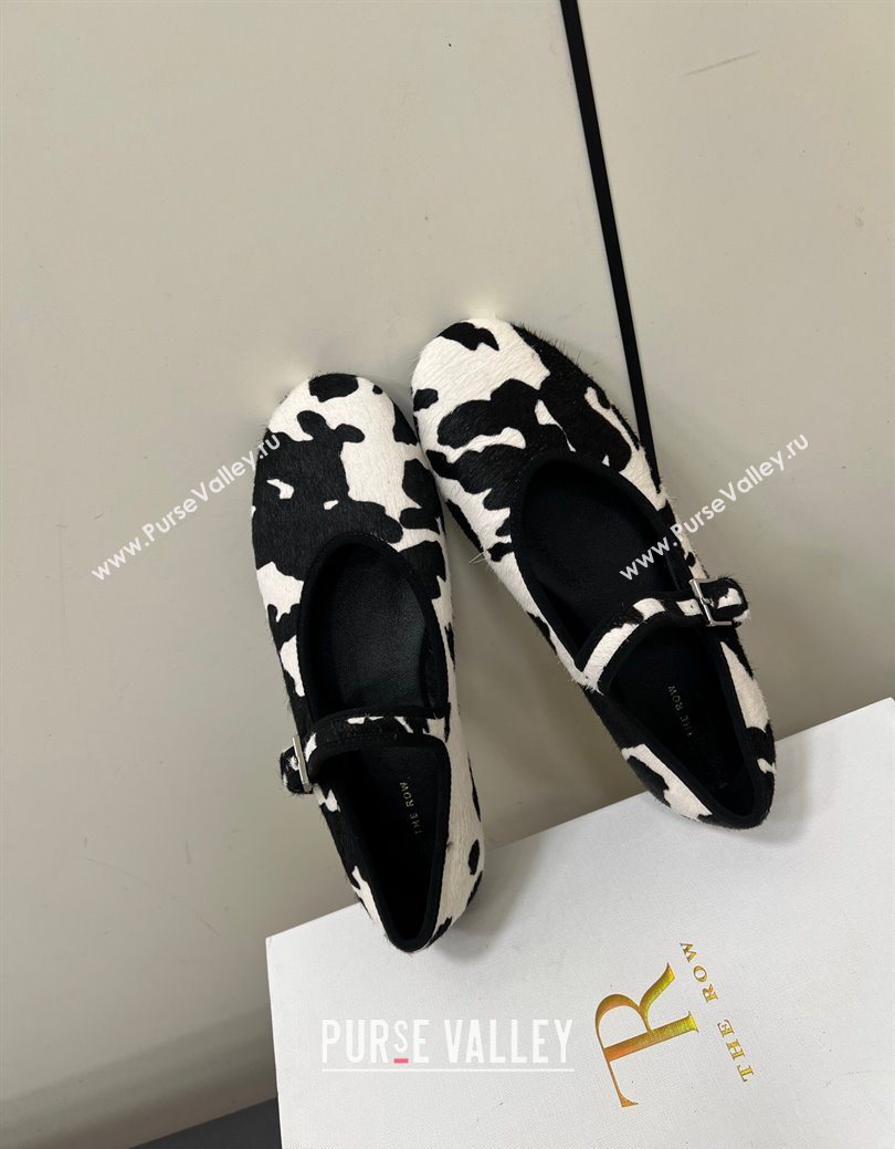 The Row Printed Mohair Mary Janes Ballet Flats White/Black 2025 TR082703 (HQG-250827031)