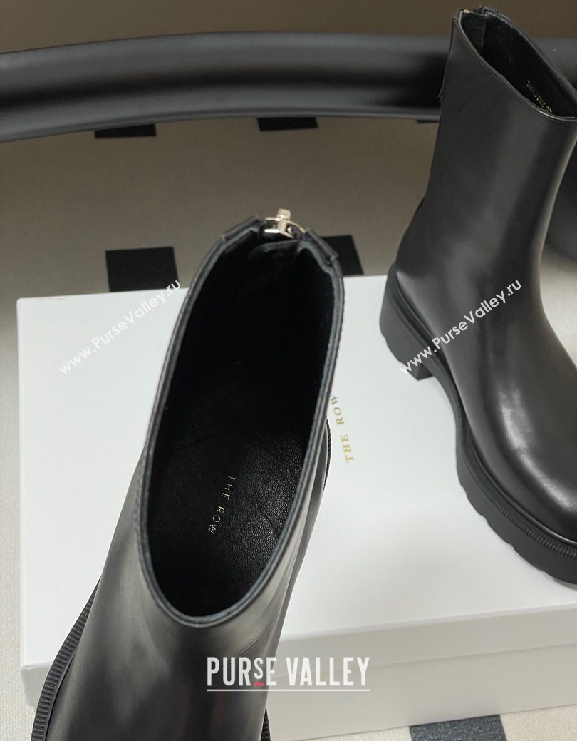 The Row Nobilis Fast Platform Ankle Boots 4cm in Leather Black 2025 (MD-251028061)