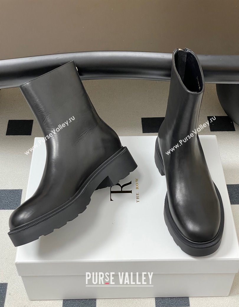 The Row Nobilis Fast Platform Ankle Boots 4cm in Leather Black 2025 (MD-251028061)