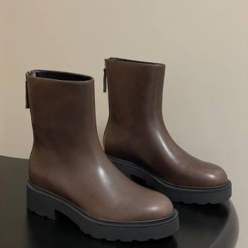 The Row Nobilis Fast Platform Ankle Boots 4cm in Leather Brown 2025 (MD-251028062)