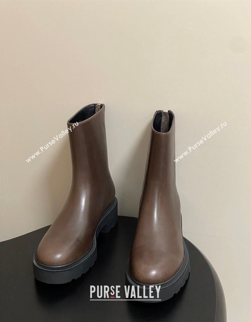 The Row Nobilis Fast Platform Ankle Boots 4cm in Leather Brown 2025 (MD-251028062)
