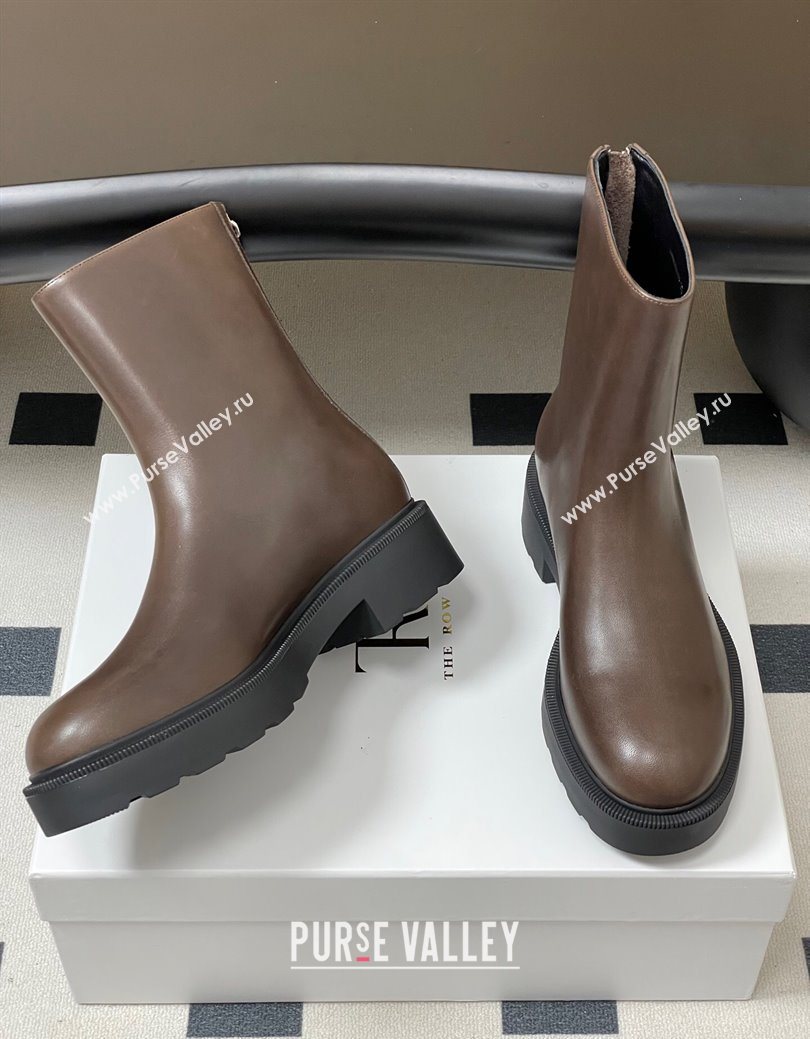 The Row Nobilis Fast Platform Ankle Boots 4cm in Leather Brown 2025 (MD-251028062)
