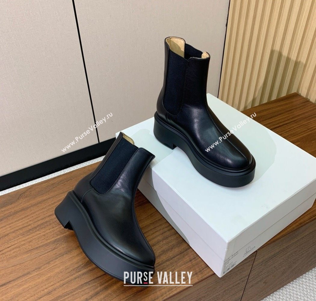 The Row Leather Platform Ankle Boots 5cm Black 2025 TR102802 (KL-251028070)