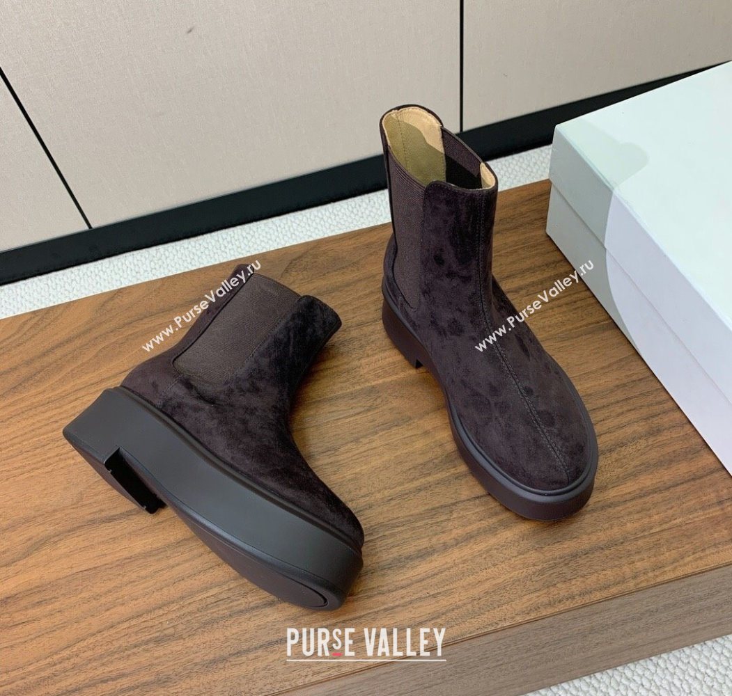 The Row Suede Platform Ankle Boots 5cm Dark Brown 2025 TR102802 (KL-251028073)