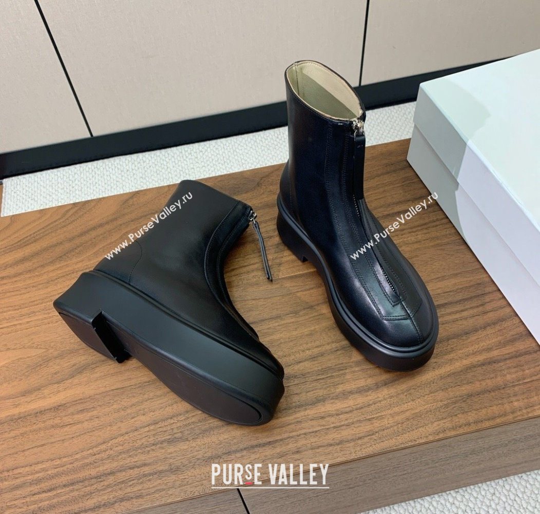 The Row Leather Zipped Platform Ankle Boots 5cm Black 2025 1028 (KL-251028074)
