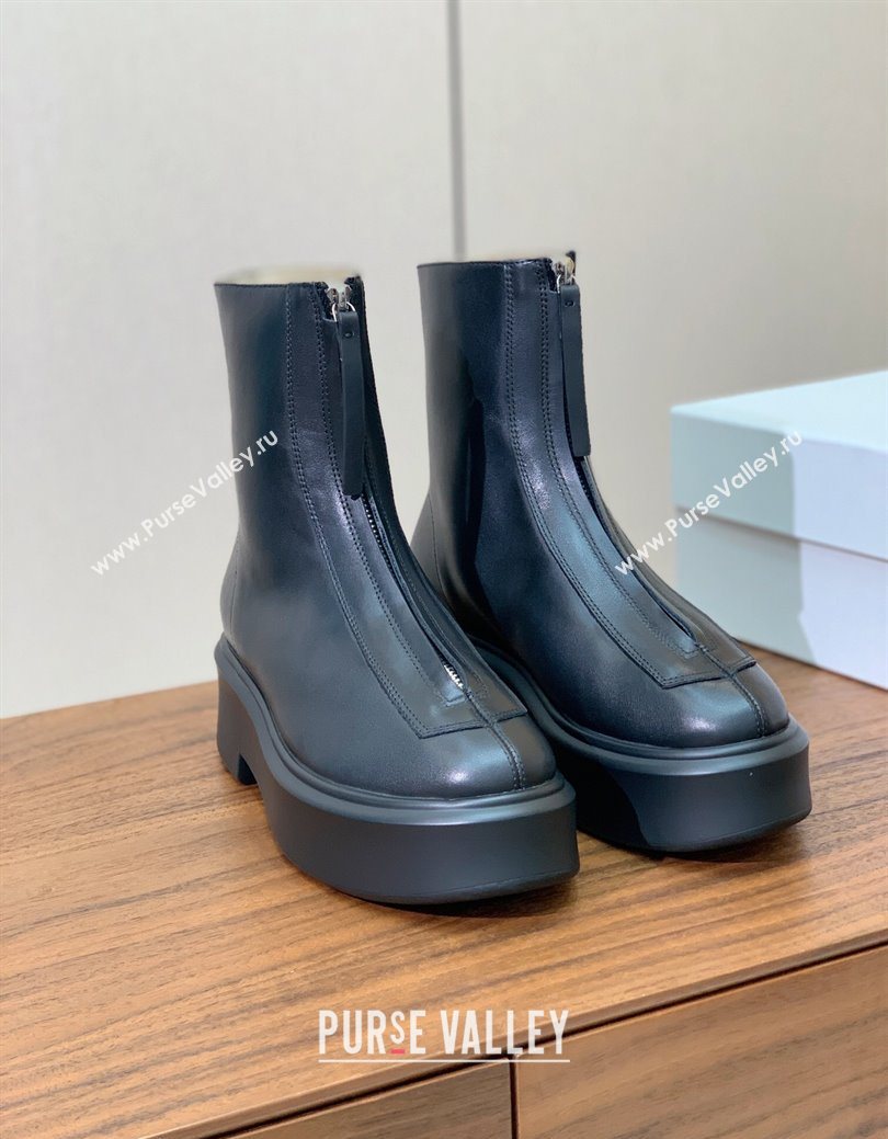 The Row Leather Zipped Platform Ankle Boots 5cm Black 2025 1028 (KL-251028074)
