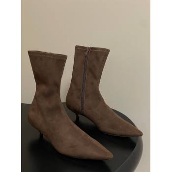 The Row Liisa Kitten Ankle Boot 3cm in Suede Brown 2025 (MD-251028059)