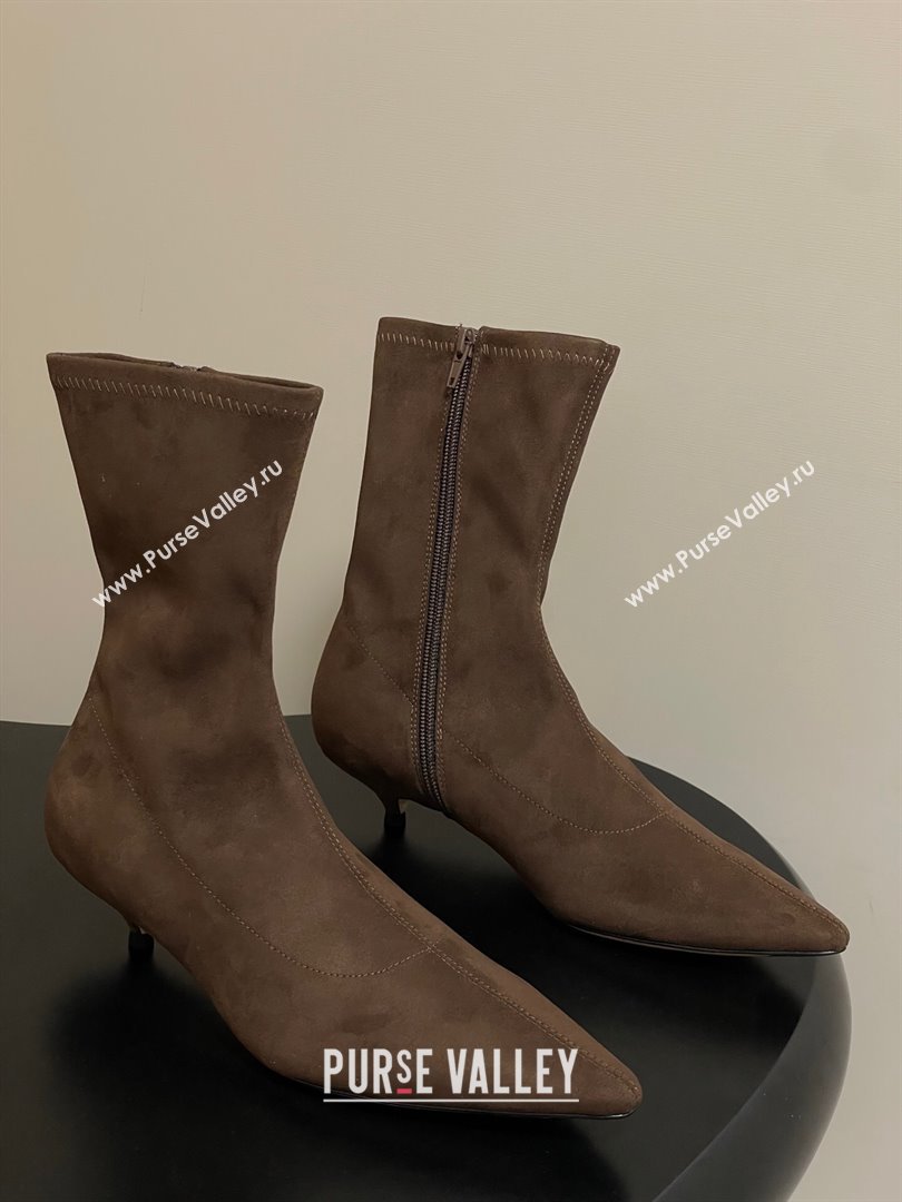 The Row Liisa Kitten Ankle Boot 3cm in Suede Brown 2025 (MD-251028059)