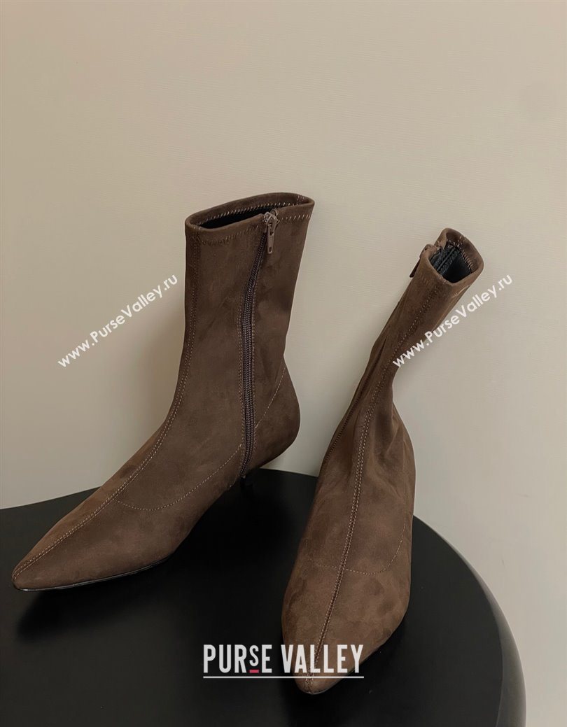 The Row Liisa Kitten Ankle Boot 3cm in Suede Brown 2025 (MD-251028059)
