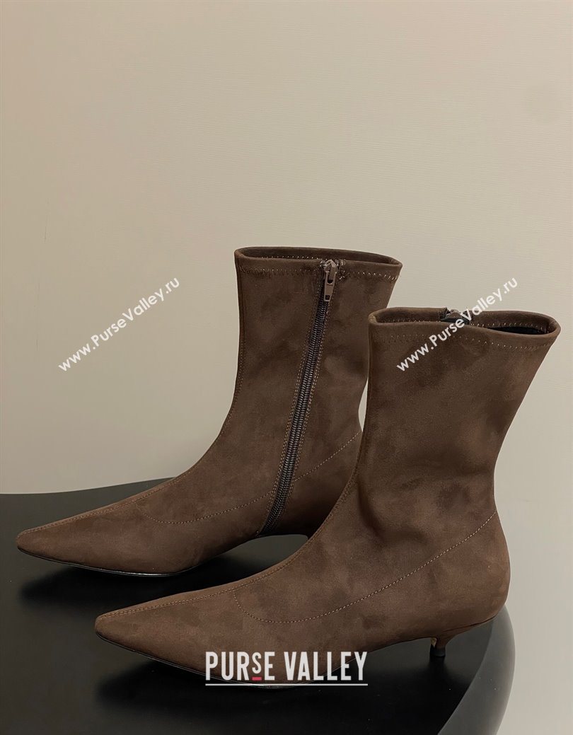 The Row Liisa Kitten Ankle Boot 3cm in Suede Brown 2025 (MD-251028059)