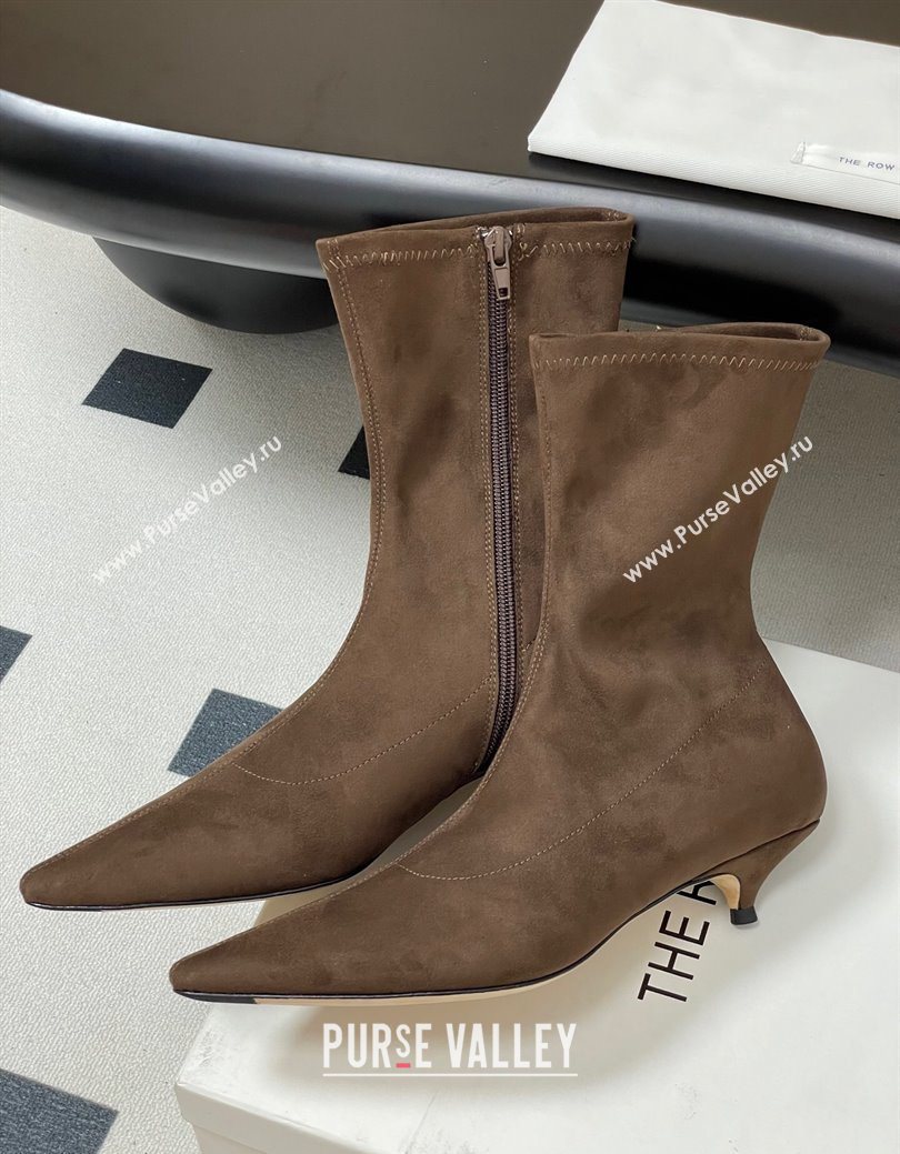 The Row Liisa Kitten Ankle Boot 3cm in Suede Brown 2025 (MD-251028059)