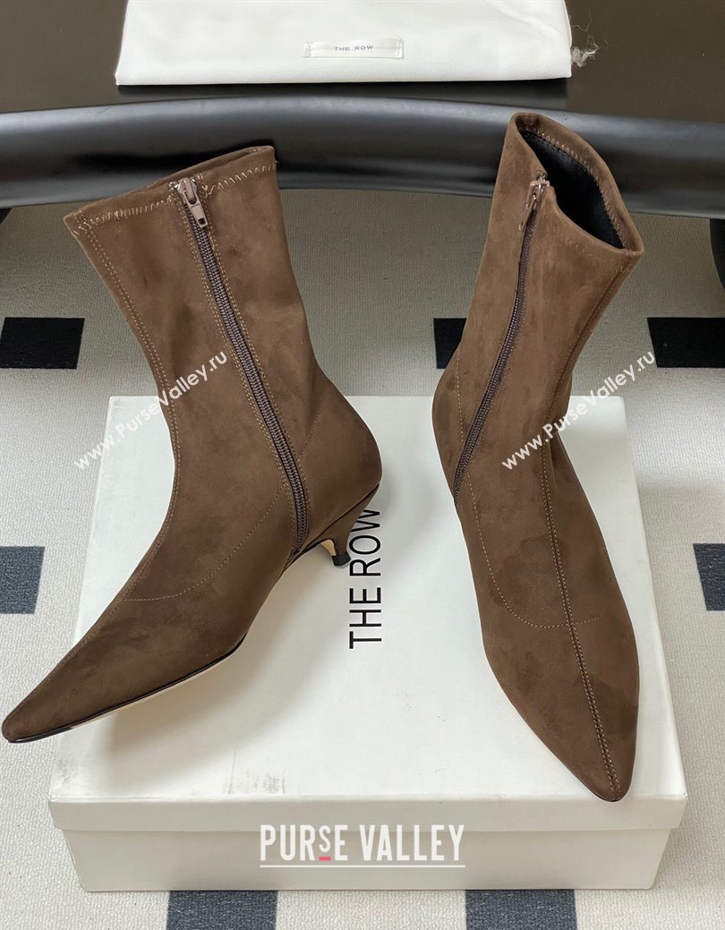 The Row Liisa Kitten Ankle Boot 3cm in Suede Brown 2025 (MD-251028059)