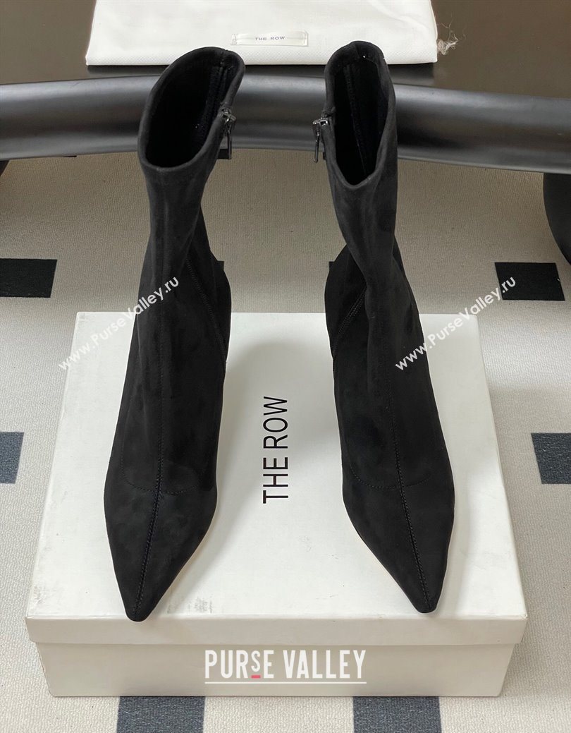 The Row Liisa Kitten Ankle Boot 8.5cm in Suede Black 2025 (MD-251028054)