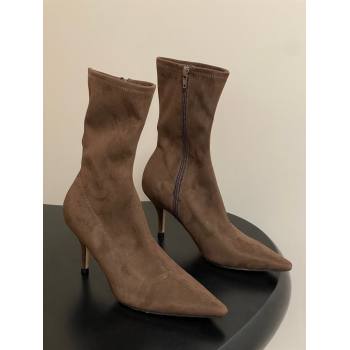 The Row Liisa Kitten Ankle Boot 8.5cm in Suede Brown 2025 (MD-251028055)