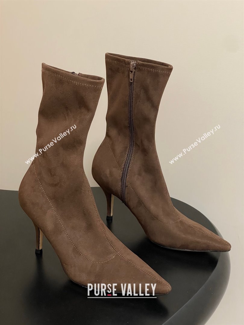 The Row Liisa Kitten Ankle Boot 8.5cm in Suede Brown 2025 (MD-251028055)