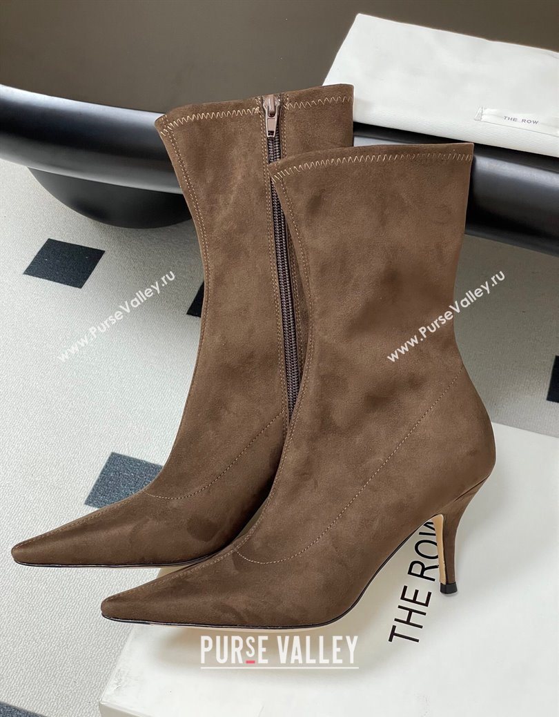 The Row Liisa Kitten Ankle Boot 8.5cm in Suede Brown 2025 (MD-251028055)